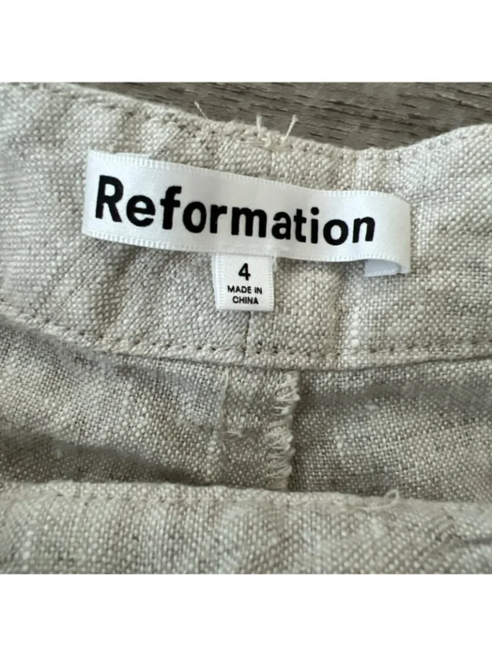 Reformation Freddie Straight Leg Linen Pants Womens 4 Natural Full‎ Length